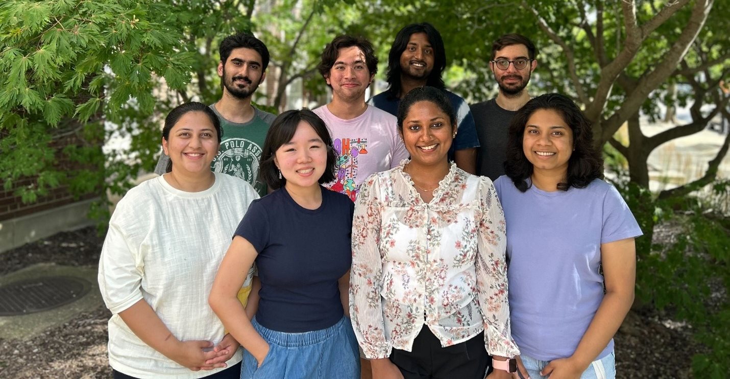The Graduate Student Advisory Council included, back row, from left, Parsa Mashayekh, Benjamin Chiu, Akshay Gurumoorthi, Sahand Shafeei, and front row, from left, Rashi Sultania, Alison Kim, Princy Kaitharan Chacko, and Harita Vasamsetti. Not pictured: Ryan C. Chow