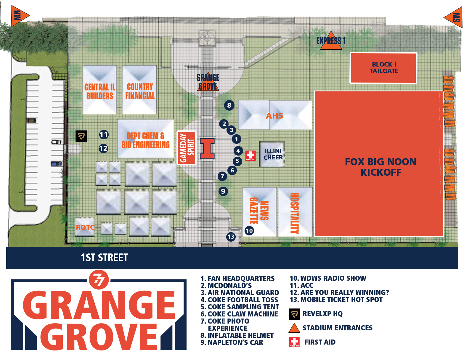 map showing tent locations in Grange Grove