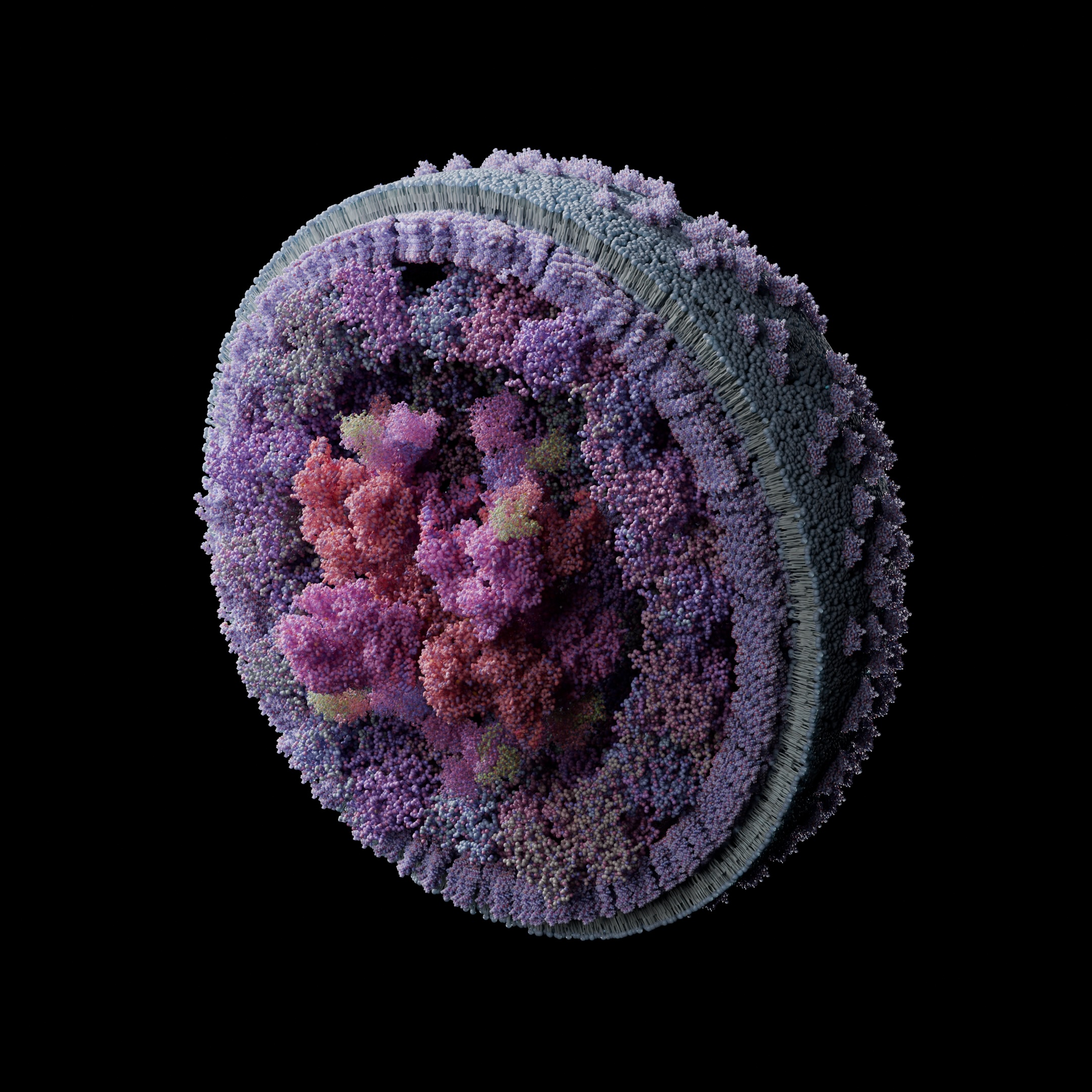 stylized pink and gray image of a nanoscale carrier