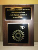 This plaque was presented to BP for funding the $180,000 refurbishment of the distillation column in the unit operations laboratory for Chemical & Biomolecular Engineering students. 
