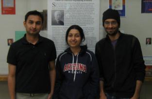 From left to right, Utsav Agrawal, Ritika Mohan and Arnab Mukherjee received poster awards at the Institute of Biological Engineers Symposium in Indianapolis on March 3, 2012. 