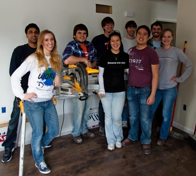 Members of the Graduate Student Advisory Council took a break from their studies to help volunteer with the Champaign County Habitat for Humanity.