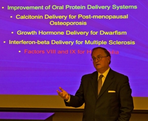 Professor Nicholas A. Peppas speaks about new frontiers in the pharmaceutical and medical sciences during the annual Parr Lecture on April 25.