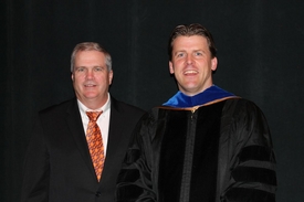 Alumnus Keith E. Reese, B.S. '79, was the speaker for the department's convocation ceremony on May 12; he stands with Department Head and Professor Paul Kenis.