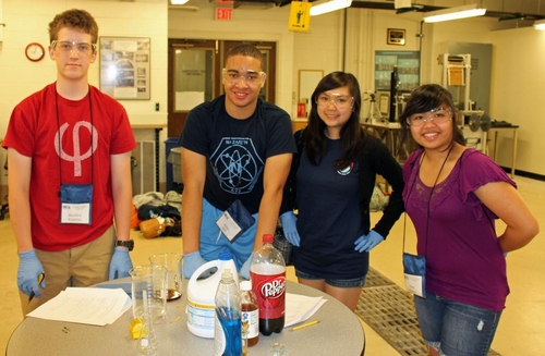 Students take a break from conducting experiments