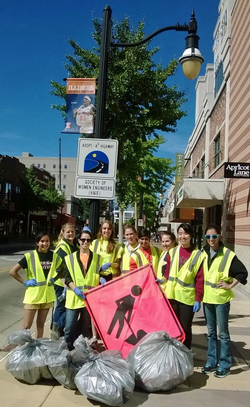 Society of Women Engineers help clean up Green Street; the group adopted part of that street.