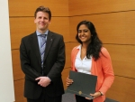 Dr.â€…Paulâ€…Kenisâ€…andâ€…Shaytaâ€…Roy,â€…recipientâ€…ofâ€…theâ€…Omegaâ€…Chiâ€…Epsilonâ€…Scholarship.