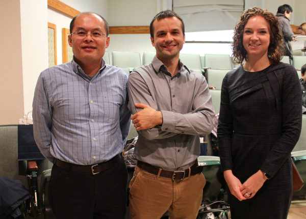 This year&rsquo;s research symposium judges included Dr. Qingjun Meng, Dr. Josh Tice, and Dr. Meredith Sellars. Not pictured: Prof. Greg Underhill.