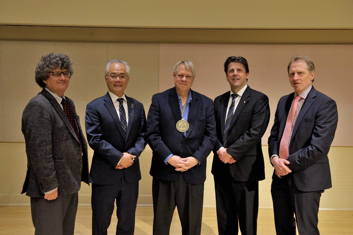 SCS Director Jonathan Sweedler, College of LAS Dean Feng Sheng Hu, Lycan Professor Bill Hammack, ChBE Department Head Paul Kenis, Vice Provost Paul Ellinger