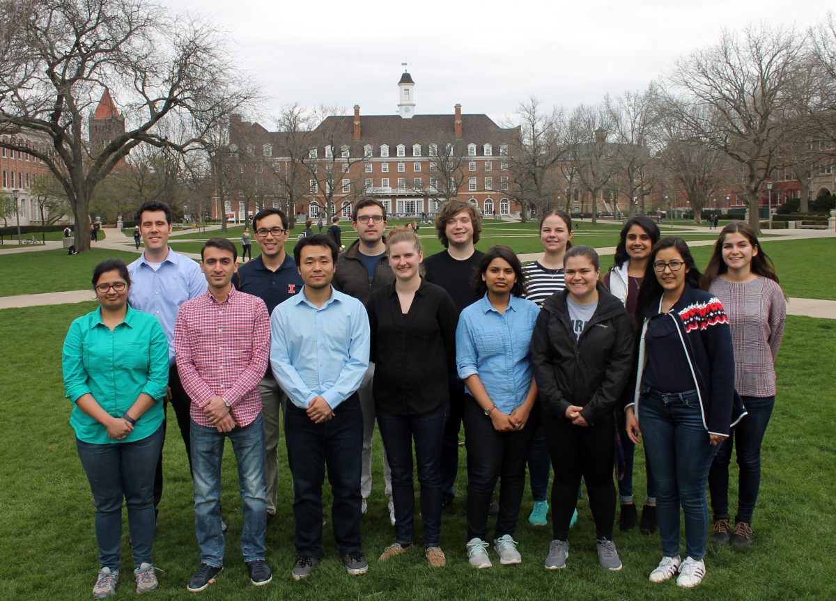 Assistant Professor David Flaherty and members of his research group in Spring 2018.