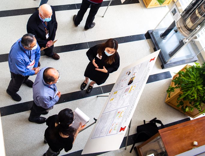 Picture of the poster session taken from above.