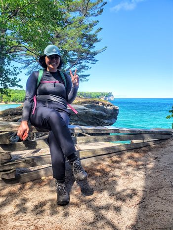 Tepora Su&rsquo;a hikes the Chapel Hill Loop at Rocks National Lakeshore along Lake Superior in Michigan&rsquo;s Upper Peninsula.