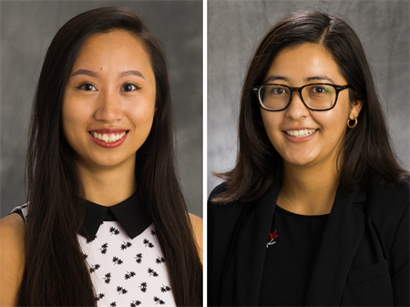 From left: chemistry graduate student Anita Wo and chemical and biomolecular engineering graduate student Claudia Berdugo-D&iacute;az