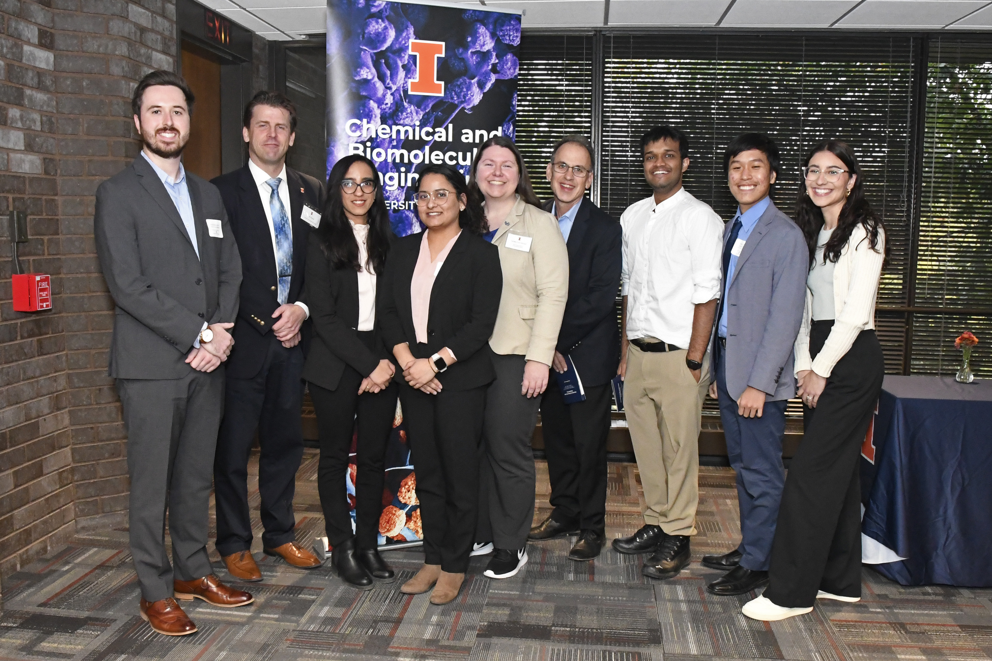 From left: GSAC first-year representative Huston&amp;amp;nbsp;Locht, department head Paul&amp;amp;nbsp;Kenis, GSAC internal vice president and co-organizer&amp;amp;nbsp;Suchi Vijayaraghavan, GSAC international chair and co-organizer&amp;amp;nbsp;Sonji Lamichhane, alumnus and judge Ashlee Ford Versypt, alumnus and judge Dale&amp;amp;nbsp;Kyser, &amp;amp;nbsp;GSAC external vice president Rajarshi Samajdar, GSAC first-year representative Tony Pham, and president Destiny Collazo.&amp;amp;nbsp;