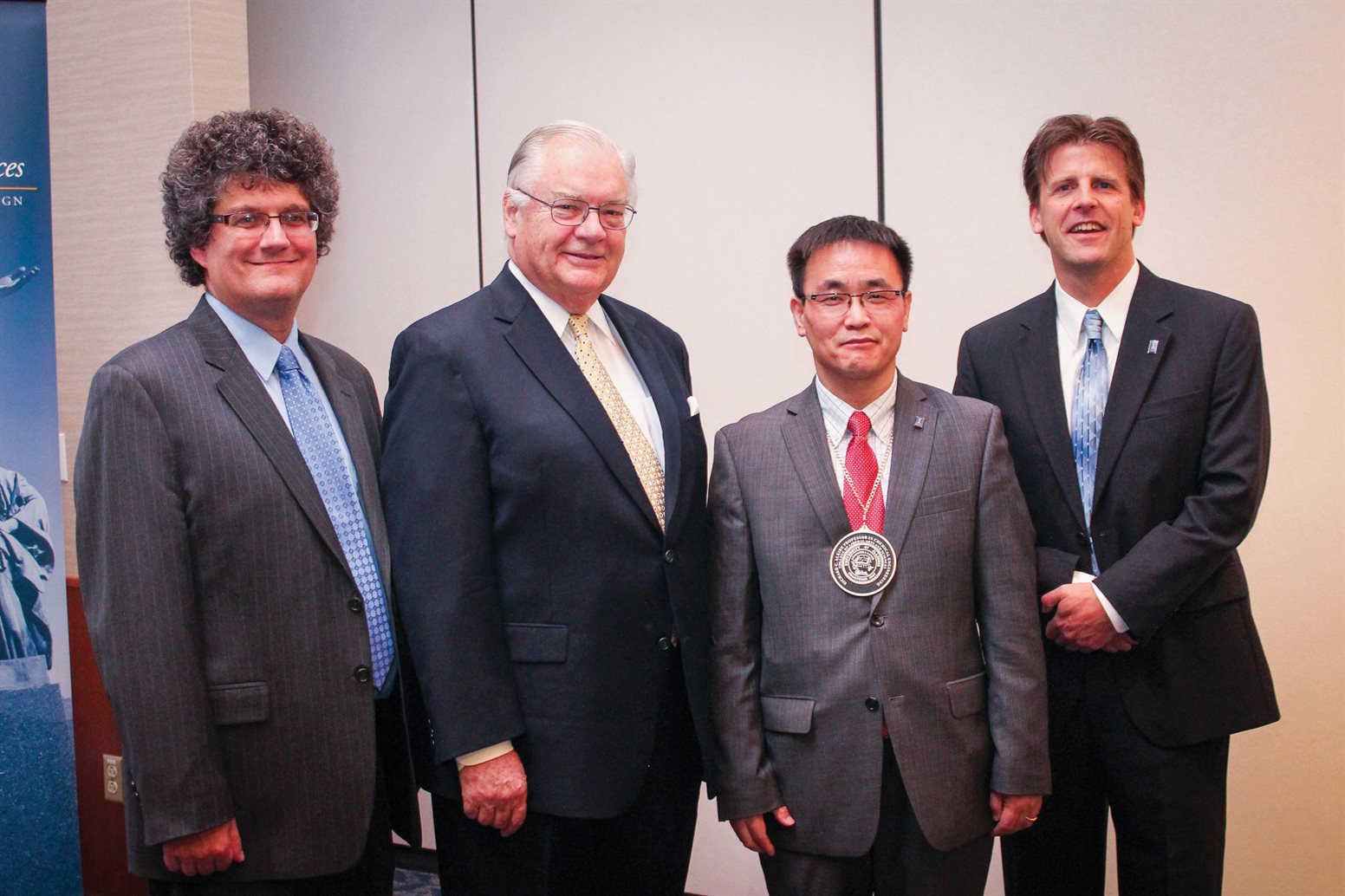 From left to right: Professors Jonathan Sweedler, Richard Alkire, Hong Yang, and Paul Kenis at Yang's investiture in 2015.