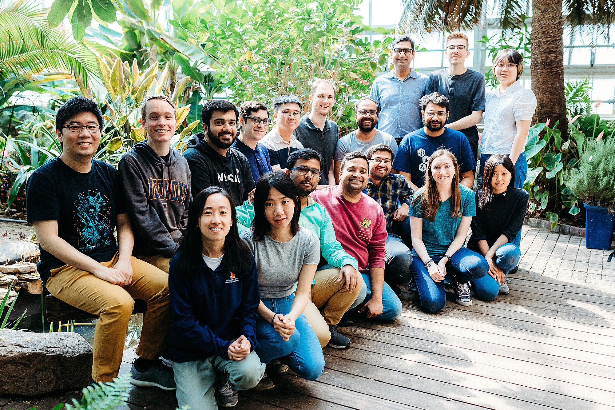 Shukla group members in plant sciences laboratory green house at the University of Illinois in May 2023. Left to right, on ground: Anh Nguyen, Xuenan Mi, Rabindranath Paul, Prateek Bansal, Soumajit Dutta, Sarah Lindley and Nicole Chiang. Left to right, sitting:&amp;nbsp;Yiyang Lu, Tanner Dean, Hassan Nadeem, Diego Kleiman, Song Yin, Austin Weigle, Krishna Narayanan and Arnav Paul. Left to right, standing: Diwakar Shukla, Joseph Clark and Lingyun Xu.