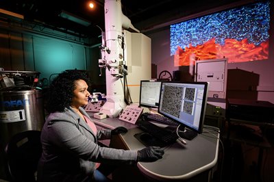 Chemistry graduate student Falon Kalutantirige worked with multiple technologies for this study, including transmission electron microscopy.&nbsp;