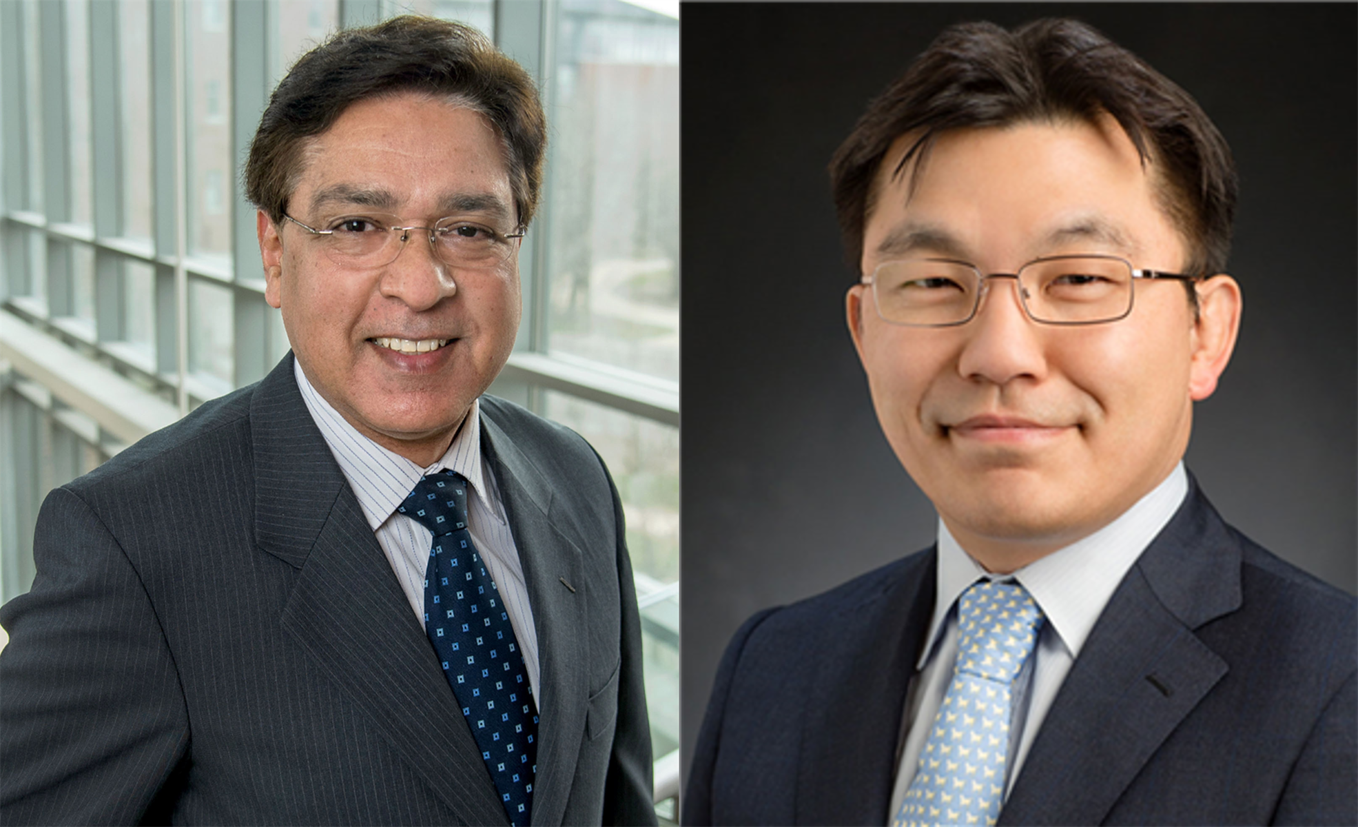 Civil and environmental engineering professor Arif Masud (left) and chemical and biomolecular engineering professor Hyunjoon Kong (right).